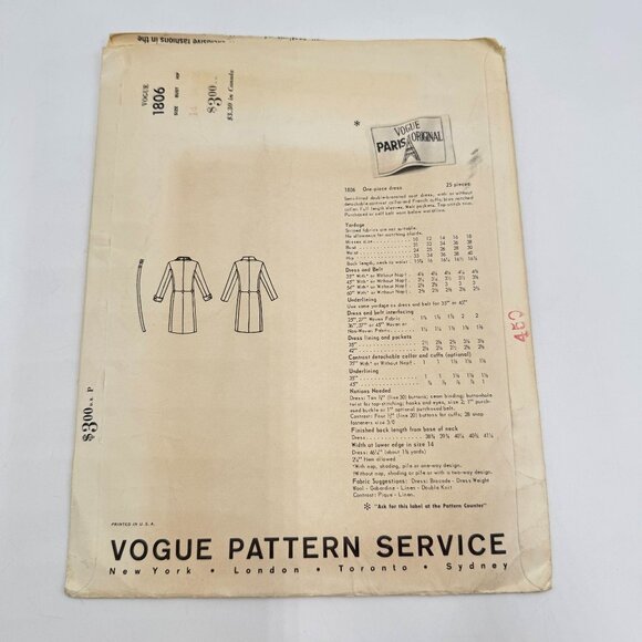 Vogue Paris Original 1806 Coat & Dress Sewing Pattern Yves Saint Laurent 14 - Picture 4 of 6